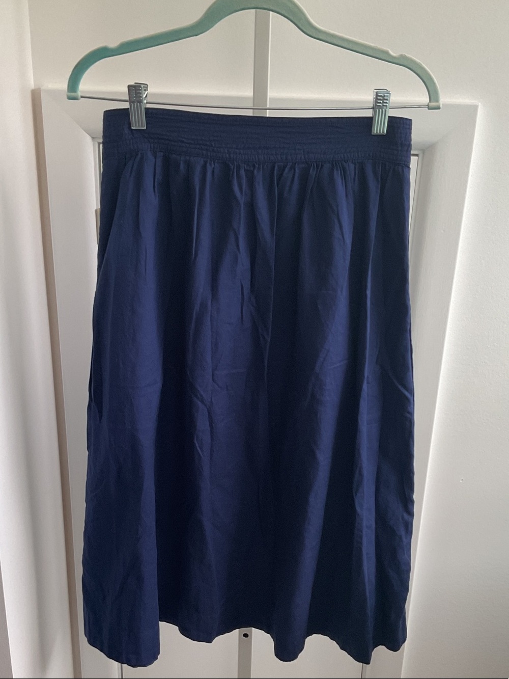 Madewell Navy Button-Trim 100% Cotton A-Line Skirt - Picture 2 of 11